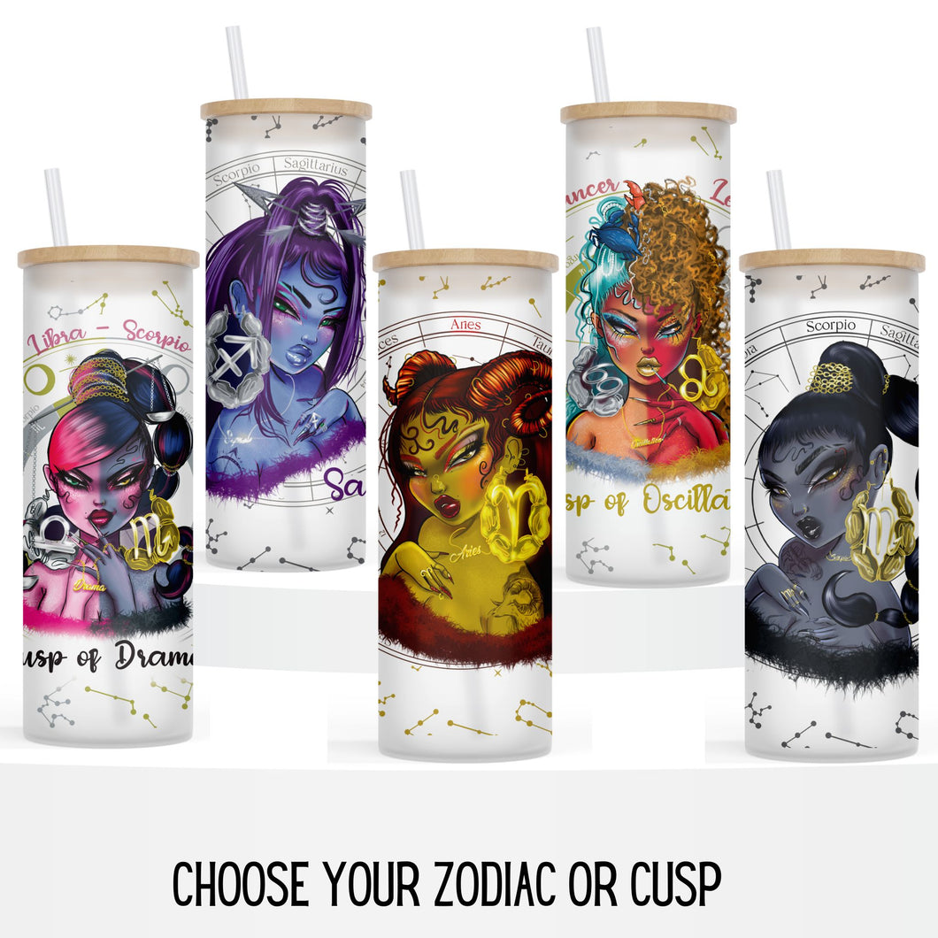 Zodiac and Cusp 25oz Frosted Glass Tumbler