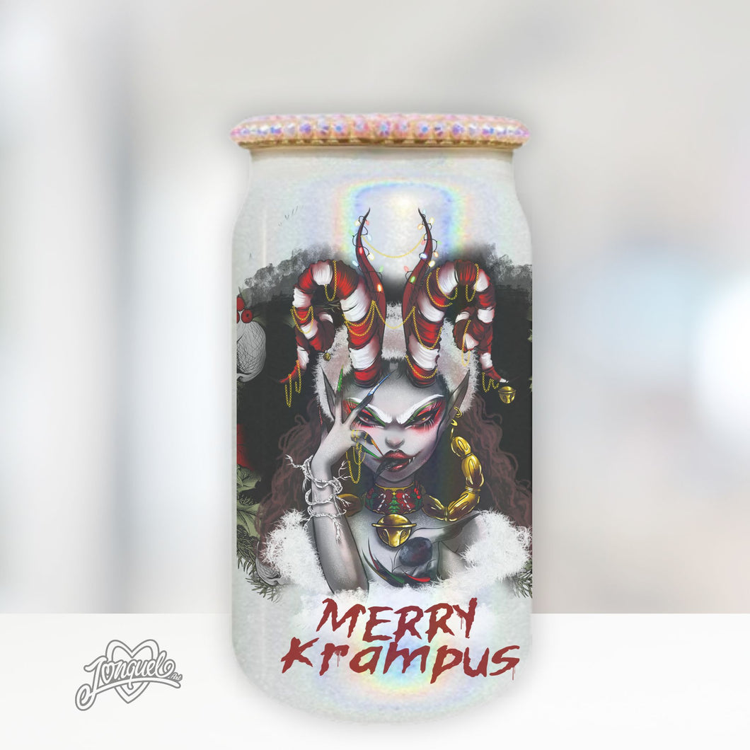 Merry Krampus 16oz Shimmer Glass can with rhinestone lid